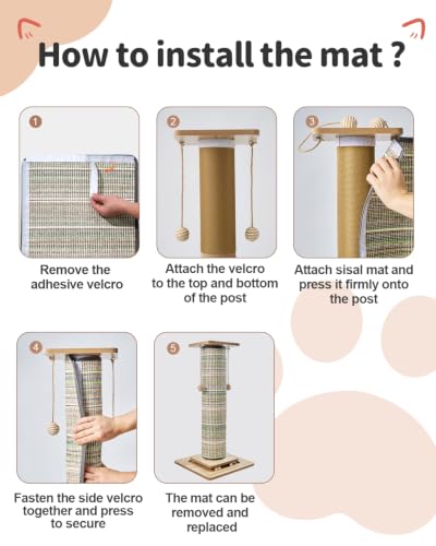 Odoland Cat Scratching Post Replace Mat Natural Sisal Scratcher Pad - color: Stripe (Only Replace Sisal Mat)