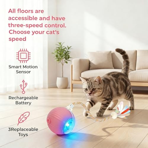 Interactive Cat Toy Ball, Automatic Rolling Toy, 3 Play Modes Rechargeable
