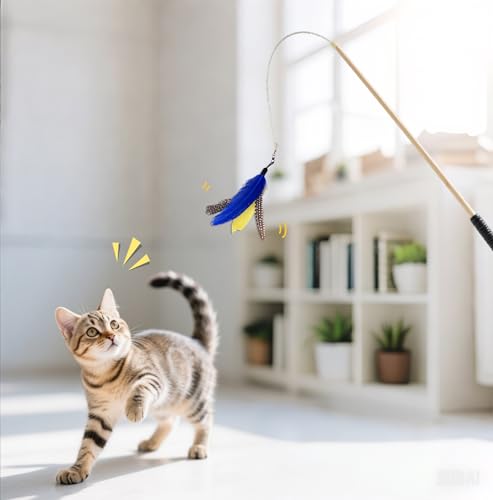 10 Pieces Cat Feather Toy Refills,Cat Wand Replacement Feathers Toys with Clip & Removable Bell,Wand Attachment Feather Toys for Indoor Cats (10 Pcs Feathers) - color: 10 Pcs Feathers