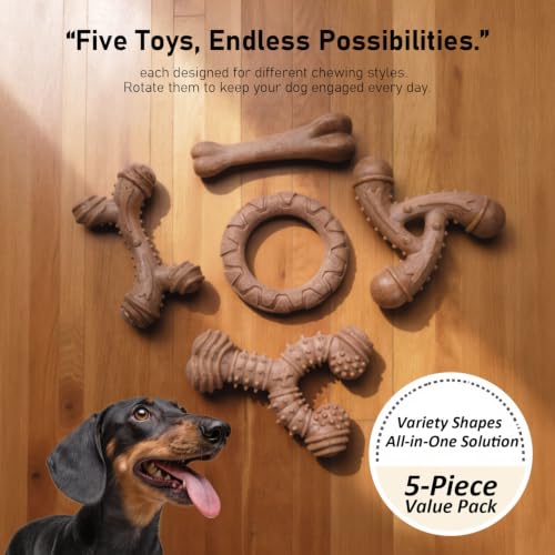 MECOOL Indestructible Dog Chew Toys for Aggressive Chewers 5PCS, Durable Bacon Flavored Nylon Bones for Small Dogs, Puppy Teething Toys, Long Lasting Nylon Dog Chews - size: 5PC