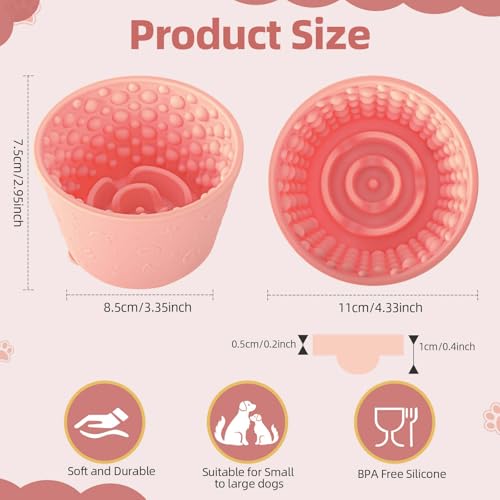 Dog Lick Bowl, Non-Slip Freeze Slow Feeder Small Medium, 1.6 Cup - color: Pink