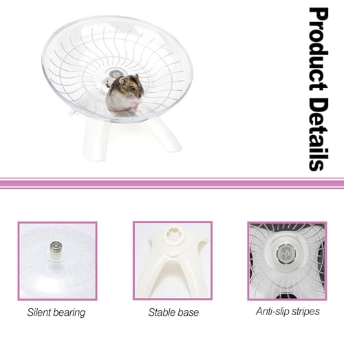Hamster Wheel, Hamster Flying Saucer Silent Running Exercise Wheel for Hamsters, Gerbils, Mice,Hedgehog and Other Small Pets Silent Running Wheel Hermit Crab Wheel(White)
