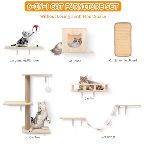 Cat Wall Shelves, Solid Wooden Wall-Mounted Cat Furniture - color: Solid Wood