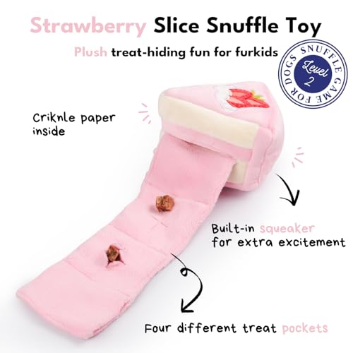 CHEWFFON Dog Interactive Toy, Snuffle Strawberry Cake for Enrichment - style: Strawberry Cake Slice