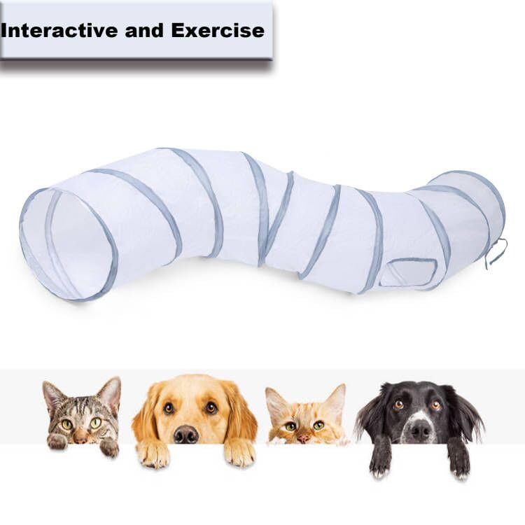 Cat Tunnel, Cat Tunnels for Indoor Cats, S-Shape Foldable Cats Cave - color: S - 2 Way White Gray