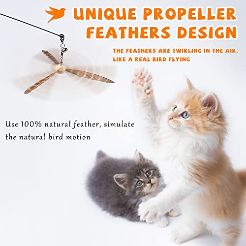 JXFUKAL Cat Wand Toys, Interactive Cat Toys with 3 Feather Refills, 29'' Flexible Steel Wire, Sturdy Wood Handle & Bell for Kitty Kitten, Cat Toys for Indoor Cats Teaser Cat String Toy - color: Set A-refills