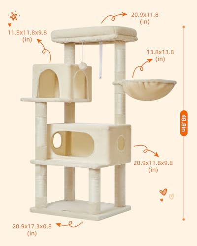 Taoqimiao Cat Tree, 49In Cat Tower for Indoor Cats Large Adult - color: Beige, size: 49.2 Inches