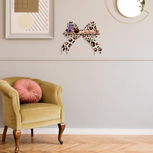 Pinkunn 2 Pcs Brown Leopard Bow Wall Shelves Floating, Wooden