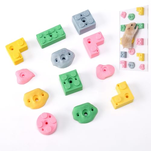 Hamster Climbing Wall Toys, DIY Colorful Rock with Traceless Adhesive, Small Animal Cage Accessories & Exercise Enrichment for Syrian, Dwarf Hamsters, Gerbils, Guinea Pigs (Random 12 pcs)