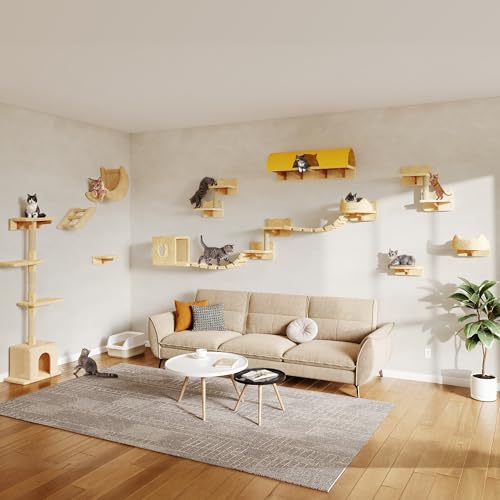 26-in-1 Cat Wall Shelves with Cat Tree, 40''L Tunnel, Moon, Beige - color: Beige, size: 26-in-1