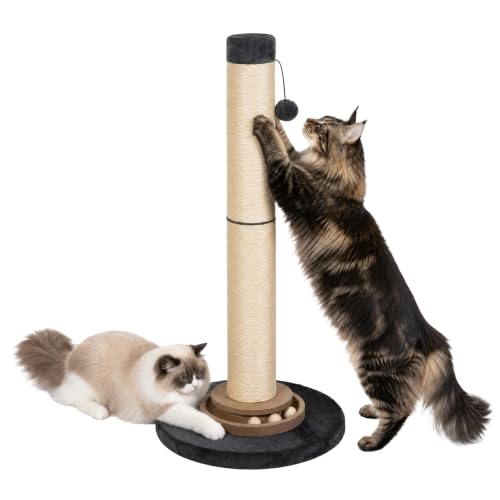 Heavy Duty Cat Scratching Post, 35 Inch Tall Cat Scratcher Cat Tree Tower with Hanging Ball for Indoor Cats Adults,Sisal Scratching Post with Toys