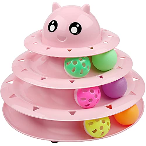 UPSKY Cat Toy Roller 3-Level Turntable Cat Toys with Six Colorful Balls - color: A-Pink