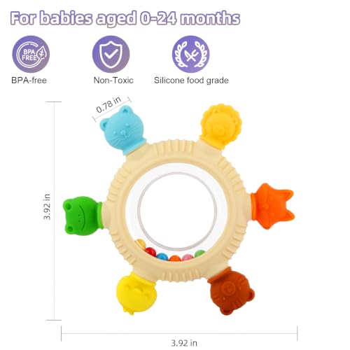 Baby Teething Rings Toys for 0-6 6-12 Months Animal Rattle Teether Toy