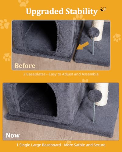 Aechonow Cat Tree for Large Cat,2 Cozy Cat Condo House for Large & Fat Cats - color: 24''Dark Grey