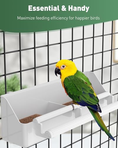 Pawfly 2 Pack Bird Feeder for Cage Hanging Plastic Feeder with Hooks Water Dispenser with Perches for Small Parakeet Cockatiel Canary Parrot - size: 2 PC