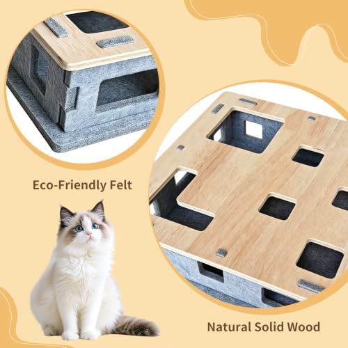 Wooden Felt Cat Slow Feeder Puzzle Box