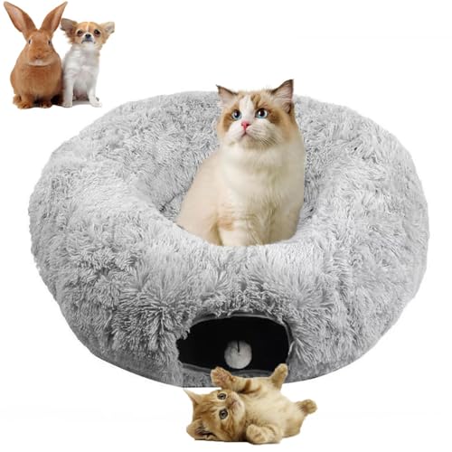 Cat Bed Tunnel Tube Toy Grey Plush - color: Grey Plush O