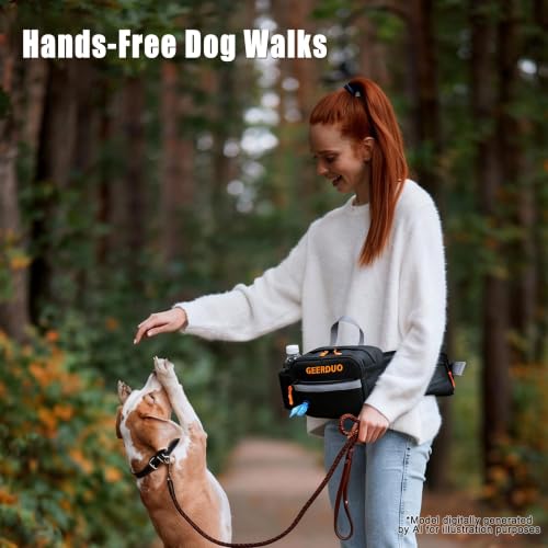 Dog Treat Pouch for Training & Walking, 2-in-1 Fanny Pack with Built-in Poop Bag Dispenser & Water Bottle Holder, 3-Way Carry Waist Belt (28-48"), Waterproof & Reflective for Hiking & Running