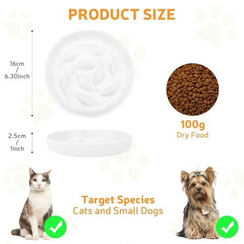 Ceramic Slow Feeder Cat Bowl 6.3" Wide (White) - color: Slow Feeder Bowl