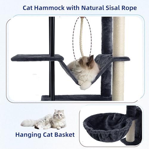 Gitelsnour Cat Tree, Cat Tower for Indoor Cats, 43.3 inch Cat Tree Tower with Sturdy Steel Tube, Hammock, Cat Condo for Small Cats and Kittens, Scratching Post, Smoky Gray GCT004SG - color: Smoky gray, size: 43.3 inches