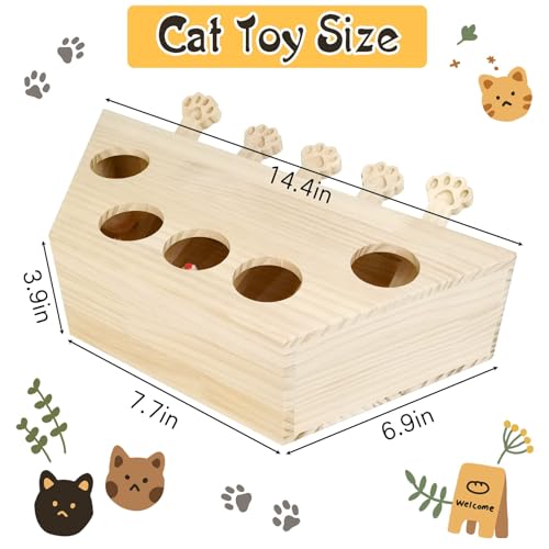 kathson Whack A Mole Cat Toy, Interactive Cat Toy Wood Kitten Puzzle Enrichment Box Catch Mice Game for Indoor Cat Exercise Relieve Boredom