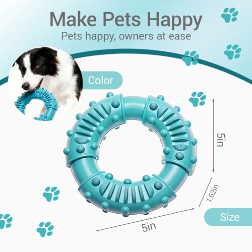 Natural Rubber Indestructible Dog Chew Ring Toys, Interactive Dog Toys for Aggressive Chewers,Dental Teething Training Toys with Textured Nodules, Durable Pet Dog Toy for Boredom (Blue)
