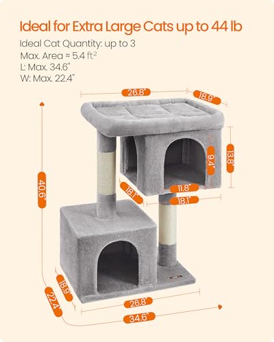 Feandrea Cat Tree, 40.6-Inch Tall Cat Tower, Cute Plush Condo, Light Gray - color: Light Gray, size: XL (26.8"L x 18.9"W x 40.6"H)