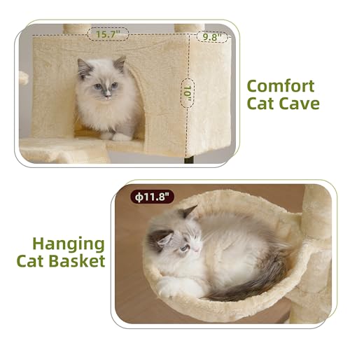 Gitelsnour Cat Tree Tower for Indoor Cats, Top Platform with Toy, GCT006SM - color: Beige, size: 47.24 inches