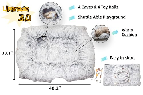 XxingSheep 4-Cave Plush XL Cat Tunnel Bed Indoor Cats Peekaboo Toy Mat Pink - color: Pinkish White