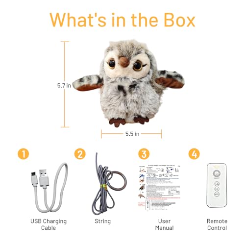 Puffluv Flapping Cat Toy,Interactive Owl with Remote Control, 3 Modes Flapping Wings & Chirping, USB Rechargeable,Catnip, Mimic Bird for Indoor Cats, Never Bored - style: Owl-with Remote Controle