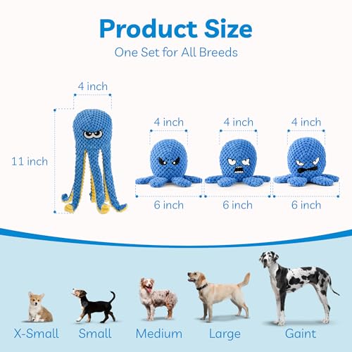 Interactive Dog Toys, 4 Pack Octopus Squeaky Hide And Seek Large Dog Toys - color: 4 Pack Octopus