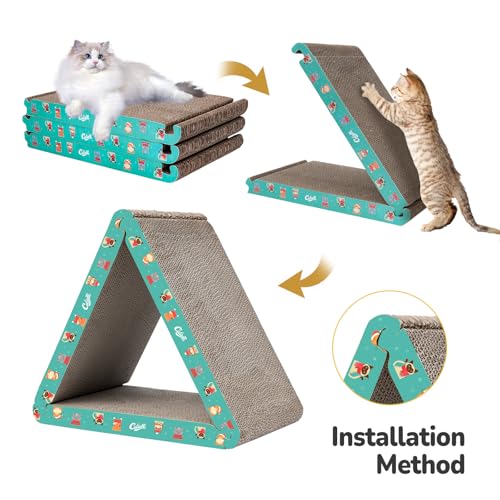 Cat Scratcher, Cat Scratching Board - Foldable Triangle 6-Sided Cardboard - color: Green