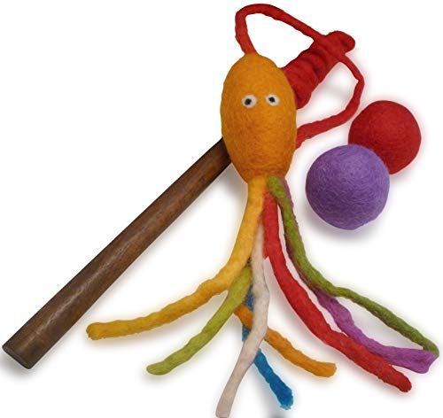 Wool Cat Toy - Felted Wool Rainbow Squid