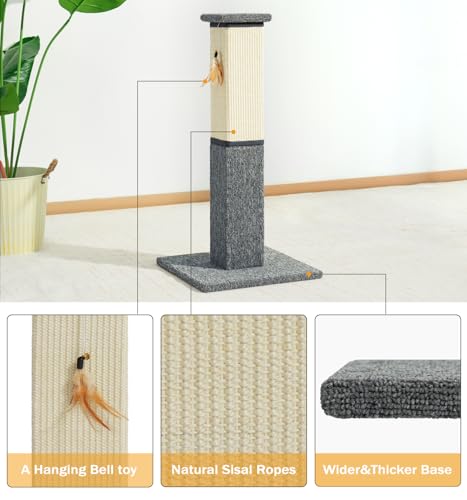 Made4Pets Cat Scratching Post for Indoor Cats, Sisal Carpet Scratcher, 32" - color: Grey-Sisal & Carpet