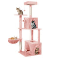 Cat Tree 54-Inch Cat Tower with Padded Plush Perch 2 Comfy Caves, Scratching Posts, Basket, 2 Pompoms, Multi-Level Plush Cat Condo for Indoor Cats Kittens, Pink - color: Pink