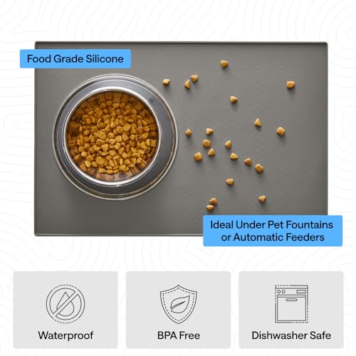 GORILLA GRIP Dog Food Mat, 100% Waterproof Silicone, 26x17 Gray - color: Gray, size: 26"l X 17"w