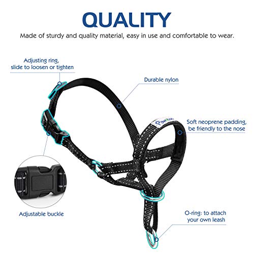 Pawaboo Dog Muzzle, Head Halter Collar for Dog Nylon Reflective Adjustable - color: Black, size: Medium