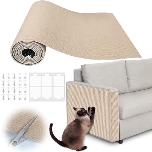 Cat Scratch Furniture Protector - 40" x 13.8" Trimmable Self-Adhesive Cats Claws Scratch Pads, DIY Cat Climbing Couch Protector for Scratch Post Cat Tree Replacement Indoor (Khaki) - color: Khaki, size: 13.8" x 40"