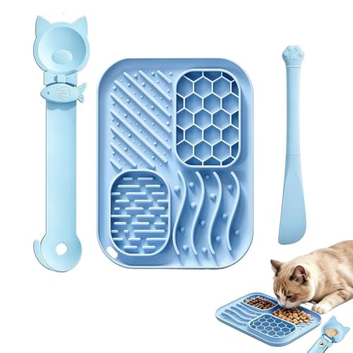 AZY 3-Piece Slow Feeder Cat Bowl Set with Strong Suction Cups - color: blue