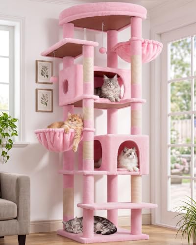 Globlazer 74in Pink Heavy Duty Cat Tree Tower for Indoor Large Cats, S74 - color: Pink