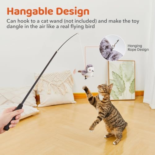 Potaroma Cat Toys Flapping Bird (No Flying), Lifelike Sandpiper Chirp Tweet, Rechargeable Touch Activated Kitten Toy Interactive Cat Exercise Toys for All Breeds Cat Kicker Catnip Toys 4.0" - style: Male Sandpiper