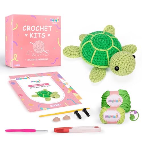 Mewaii Green Sea Turtle Crochet Kit for Beginners, 40% Extra Yarn - color: Light and Dark Green