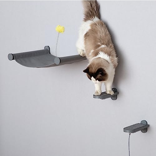 SVD.PET Cat Wall Steps (2-Pack), Climbing Stairs with Replaceable Felt Pad, Cat Shelves with Toy, Dark Grey - color: Dark Grey, size: Climbing Step x 2