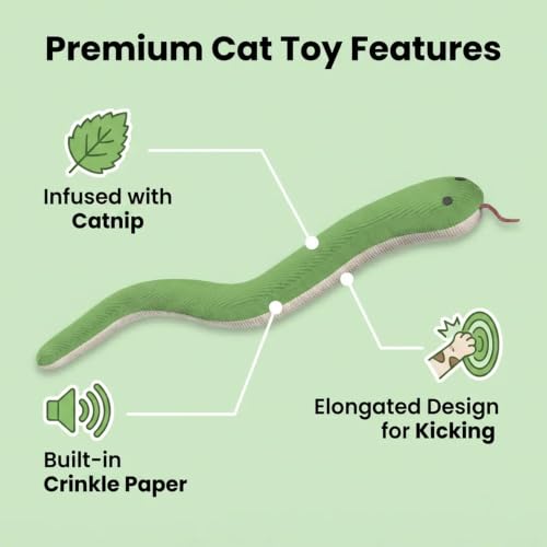 Shudyear Cat Snake Toy with Catnip, Crinkle Cat Toy for Cats, Soft Plush Kicker Toy for Indoor Cats, Interactive Cat Toy for Exercise & Stress Relief