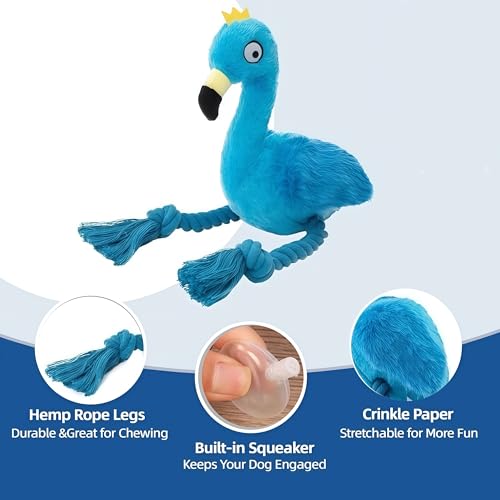 Flamingo Dog Toy, Squeaky Plush Rope Toy for Tug and Play - color: Blue Flamingo