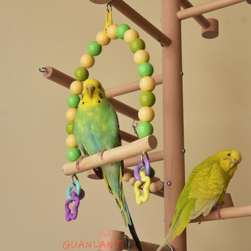 Wooden Bird Cage Swing Perch for Parakeets,Small Parrots Swings Stands - color: Yellow-green