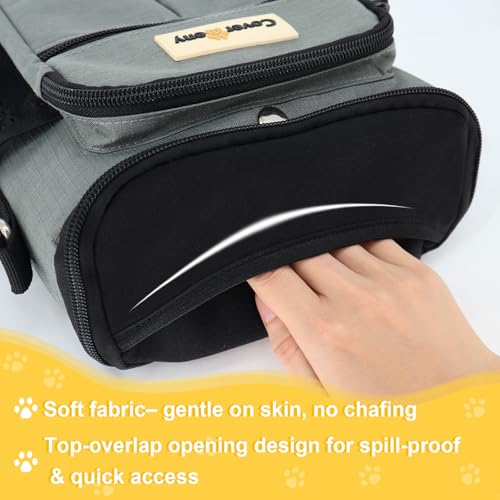 Dog Treat Pouch Open Top for Quick & Spill-Proof Access, Removable Pouch|Poop Bag Dispenser|3 Ways to Wear, Dog Treat Bag - Collapsible Bowl, Training Clicker & Poop Bag for Training & Walking. (Grey) - color: Grey