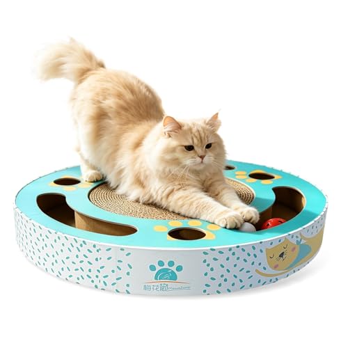 Round cat Scratching pad Modern Cats Scratcher Cardboard Interactive Toys for Indoor Cats with 2 Bell Balls and Kitten Tunnel