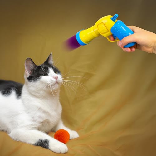 50 Count 1.2 Inches Pom Pom Balls with Cat Ball Launcher, Interactive Cat Toy for Indoor Kittens, 25 Pcs Sparkle and 25 Pcs Simple Pompoms are Included for Exercise, Training & Boredom Relief - size: 3cm With Ball Loumcher