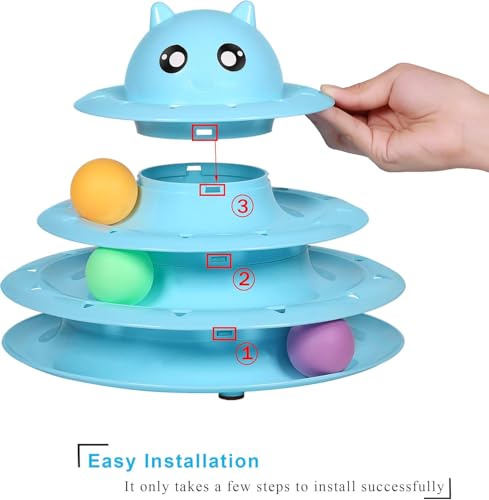 UPSKY Cat Toy Roller 3-Level Turntable Cat Toys with Six Colorful Balls - color: A-Blue